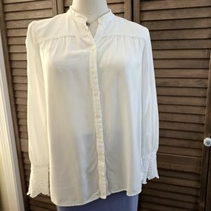 LOFT Long-sleeved White Blouse with Lace Cuffs (SP)